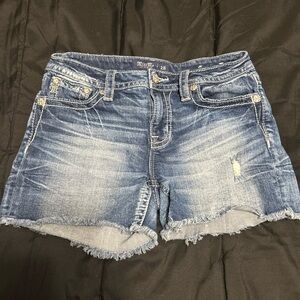 Miss Me Blue Distressed Jean Shorts